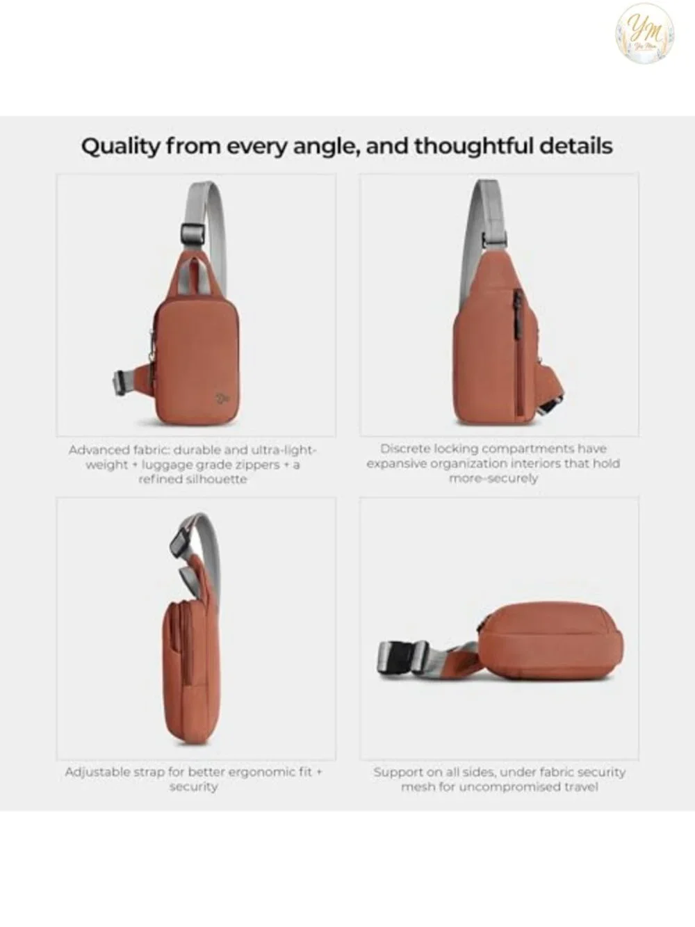 Anti-Theft Compact Sling Bag with RFID Blocking, Adjustable Strap